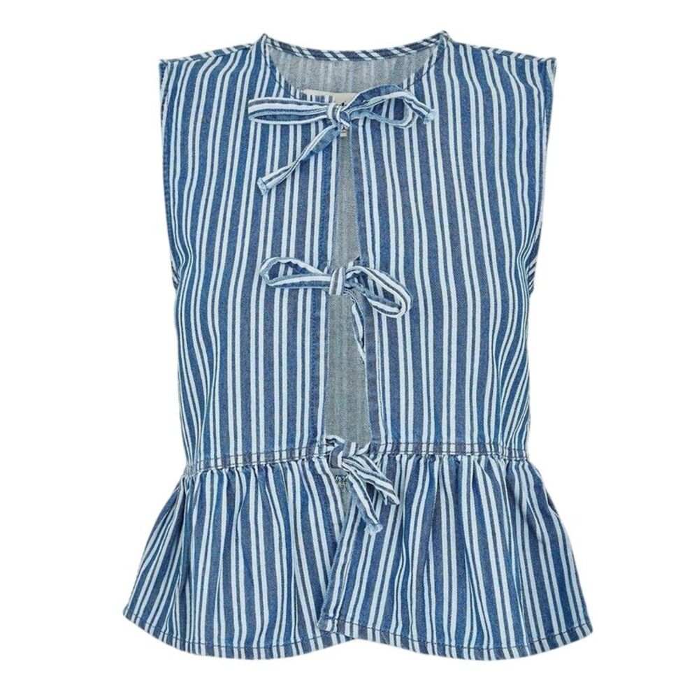 Threadbare Womens/Ladies Mumba Striped Front Tie Sleeveless Blouse / Mid Wash